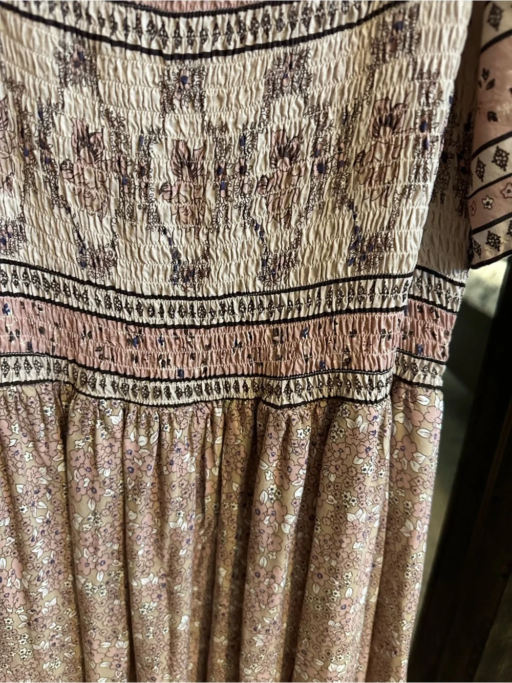 Bohme Pink Floral Smocked Maxi Dress Small Cottagecore Boho Prairie Fairycore